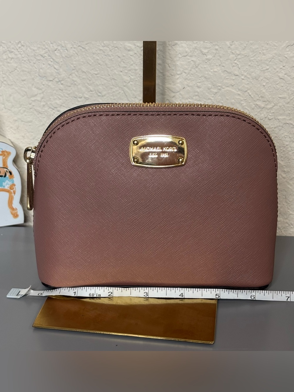 Michael Kors Dusty Rose Saffiano Cosmetic Pouch with Gold Hardware